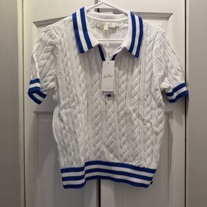 NWT LILLY PULITZER SUZETTE SWEATER SIZE M RESORT WHITE X MARTINIQUE BLUE TIPPING